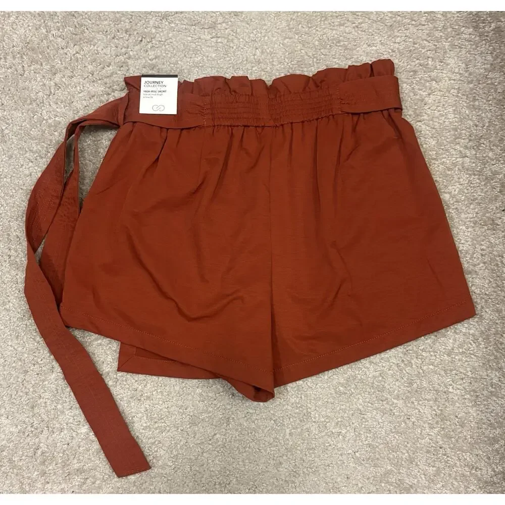 Rust Orange Paperbag Waist Tie-Front Skort